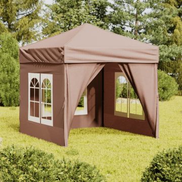 Gossi cort pliabil pentru petrecere, pereti laterali, taupe, 2x2 m