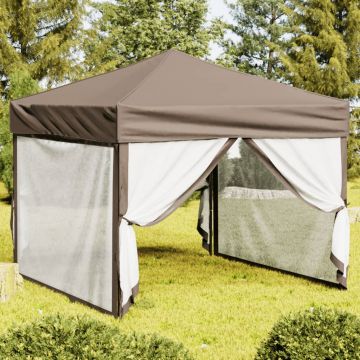 Gossi cort pliabil pentru petrecere, pereti laterali, taupe, 3x3 m