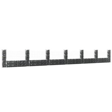 Gossi cos de gabion in forma de u cu 7 stalpi, 740x20x100 cm, fier