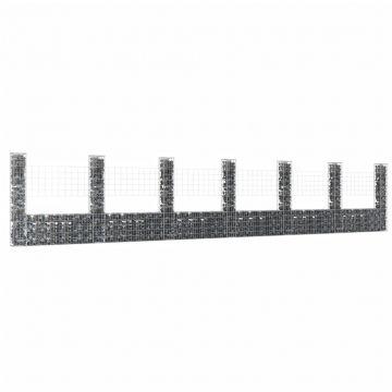 Gossi cos de gabion in forma de u cu 7 stalpi, 740x20x150 cm, fier