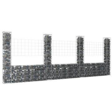 Gossi cos gabion in forma de u cu 4 stalpi, 380x20x150 cm, fier