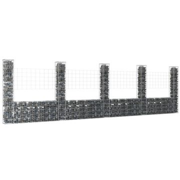 Gossi cos gabion in forma de u cu 5 stalpi, 500x20x150 cm, fier