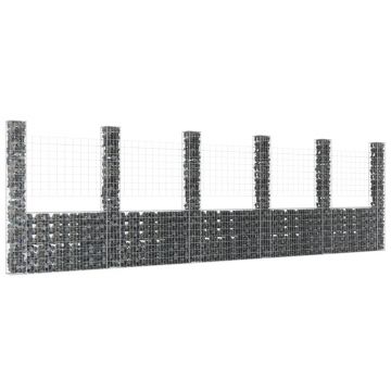 Gossi cos gabion in forma de u cu 6 stalpi, 620x20x200 cm, fier