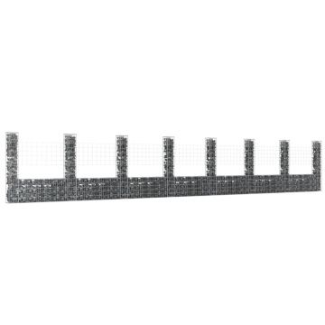 Gossi cos gabion in forma de u cu 8 stalpi, 860x20x150 cm, fier