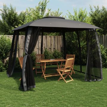 Gossi foisor acoperis dublu/pereti din plasa antracit 2,93x2,93m otel