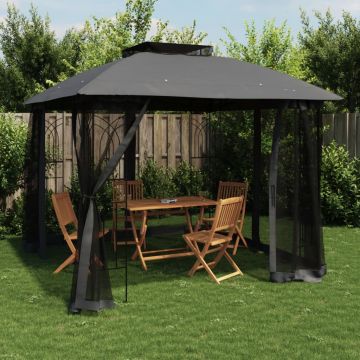 Gossi foisor acoperis dublu/pereti din plasa antracit 2,94x2,94m otel