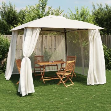 Gossi foisor cu acoperis dublu/pereti din plasa crem 2,93x2,93 m otel
