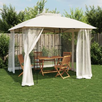 Gossi foisor cu acoperis dublu/pereti din plasa crem 2,94x2,94 m otel