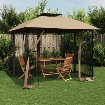 Gossi foisor cu acoperis dublu/pereti din plasa taupe 2,94x2,94m otel