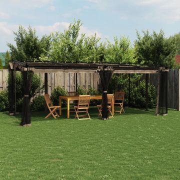 Gossi foisor cu pereti din plasa, gri taupe, 6x3 m, otel