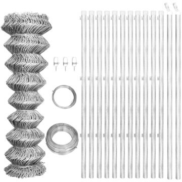 Gossi gard din plasa cu stalpi, argintiu, 25x1,25 m, otel galvanizat