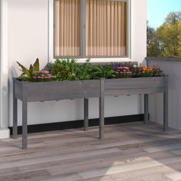 Gossi jardiniera cu captuseala, gri, 203x53x76 cm, lemn masiv brad