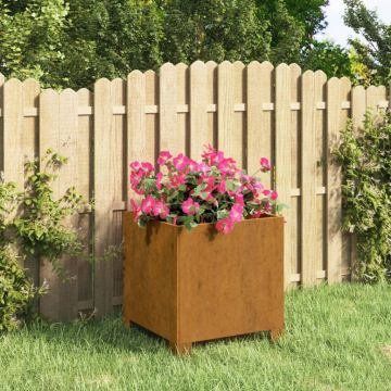 Gossi jardiniera cu picioare, ruginiu, 32x30x33 cm, otel corten