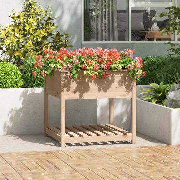 Gossi jardiniera cu raft, 82,5x82,5x81 cm, lemn masiv de pin