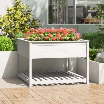 Gossi jardiniera cu raft, alb, 111,5x111,5x81 cm, lemn masiv de pin
