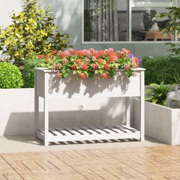 Gossi jardiniera cu raft, alb, 111,5x54x81 cm, lemn masiv de pin