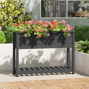 Gossi jardiniera cu raft, gri, 111,5x34,5x81 cm, lemn masiv de pin