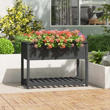 Gossi jardiniera cu raft, gri, 111,5x54x81 cm, lemn masiv de pin