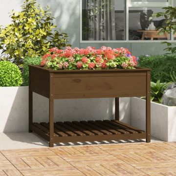 Gossi jardiniera cu raft maro miere 111,5x111,5x81 cm lemn masiv pin