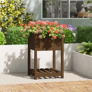 Gossi jardiniera cu raft, maro miere, 54x54x81 cm, lemn masiv pin