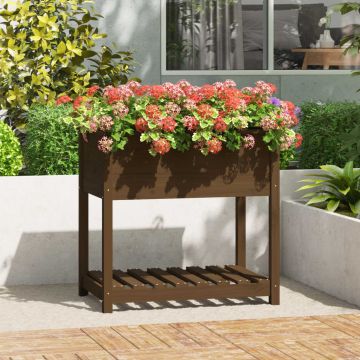 Gossi jardiniera cu raft, maro miere, 82,5x54x81 cm, lemn masiv pin