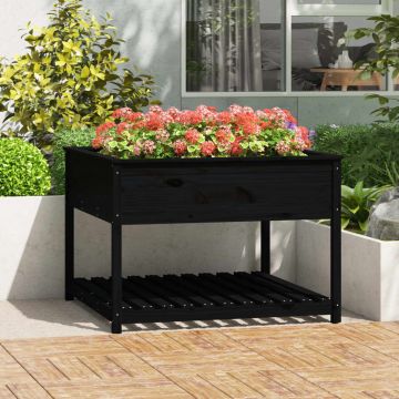 Gossi jardiniera cu raft, negru, 111,5x111,5x81 cm, lemn masiv de pin
