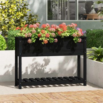 Gossi jardiniera cu raft, negru, 111,5x34,5x81 cm, lemn masiv de pin