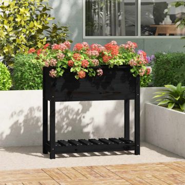 Gossi jardiniera cu raft, negru, 82,5x34,5x81 cm, lemn masiv de pin