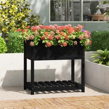 Gossi jardiniera cu raft, negru, 82,5x54x81 cm, lemn masiv de pin