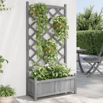 Gossi jardiniera cu spalier, gri, lemn masiv de brad