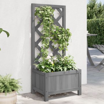 Gossi jardiniera cu spalier, gri, lemn masiv de brad