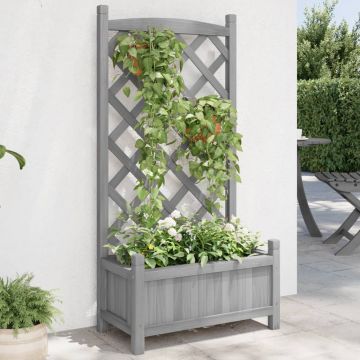 Gossi jardiniera cu spalier, gri, lemn masiv de brad