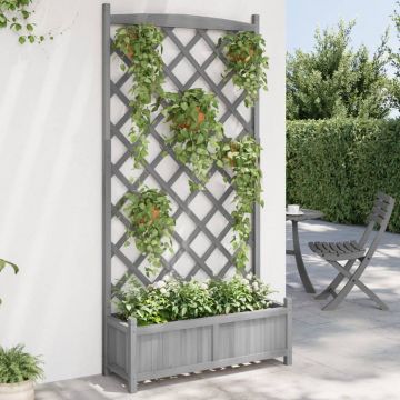 Gossi jardiniera cu spalier, gri, lemn masiv de brad