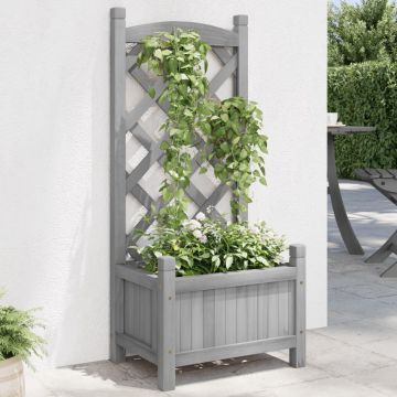Gossi jardiniera cu spalier, gri, lemn masiv de brad