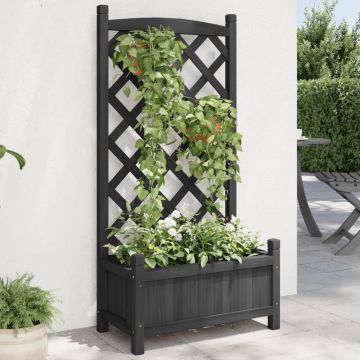 Gossi jardiniera cu spalier, negru, lemn masiv de brad