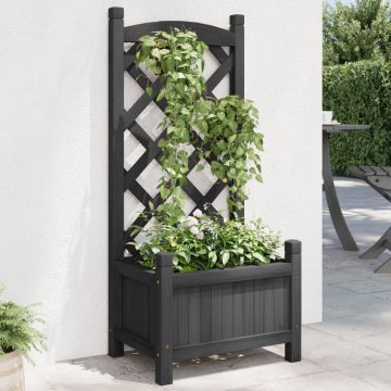 Gossi jardiniera cu spalier, negru, lemn masiv de brad