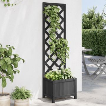 Gossi jardiniera cu spalier, negru, lemn masiv de brad