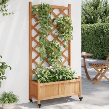 Gossi jardiniera cu spalier si roti, maro, lemn masiv de brad