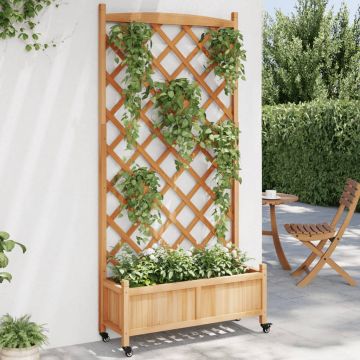 Gossi jardiniera cu spalier si roti, maro, lemn masiv de brad