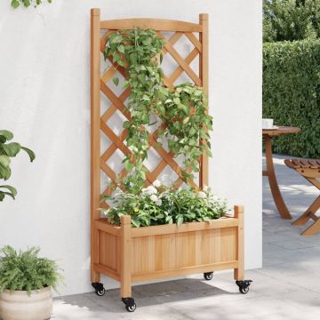 Gossi jardiniera cu spalier si roti, maro, lemn masiv de brad