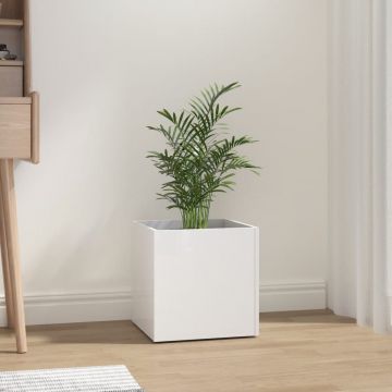 Gossi jardiniera cutie, alb extralucios, 40x40x40 cm, lemn compozit