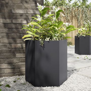 Gossi jardiniera de gradina, 2 buc. negru 46x40x45 cm otel hexagonala