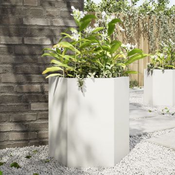 Gossi jardiniera de gradina alb 46x40x45 cm otel hexagonal