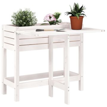 Gossi jardiniera de gradina cu blat pliabil alb lemn masiv pin