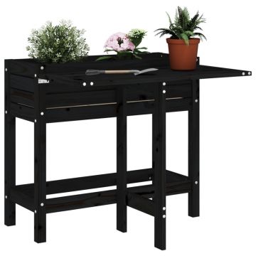 Gossi jardiniera de gradina cu blat pliabil negru lemn masiv pin