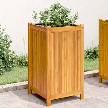 Gossi jardiniera de gradina cu captuseala, 42x42x75 cm, lemn acacia