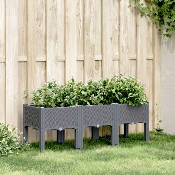 Gossi jardiniera de gradina cu picioare, gri, 120x40x42 cm, pp