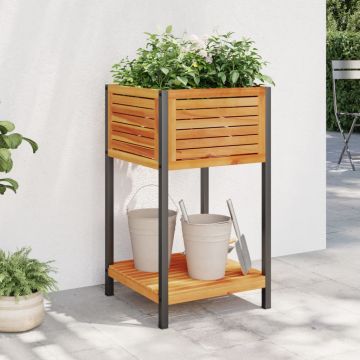 Gossi jardiniera de gradina cu raft 45x45x80cm lemn masiv acacia/otel