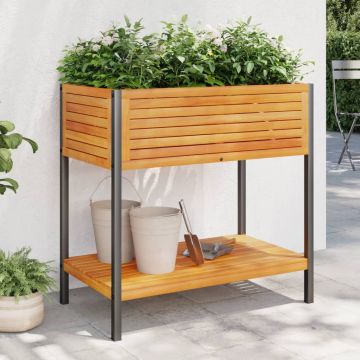Gossi jardiniera de gradina cu raft 80x45x80cm lemn masiv acacia/otel