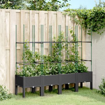 Gossi jardiniera de gradina cu spalier, negru, 160x40x142,5 cm, pp